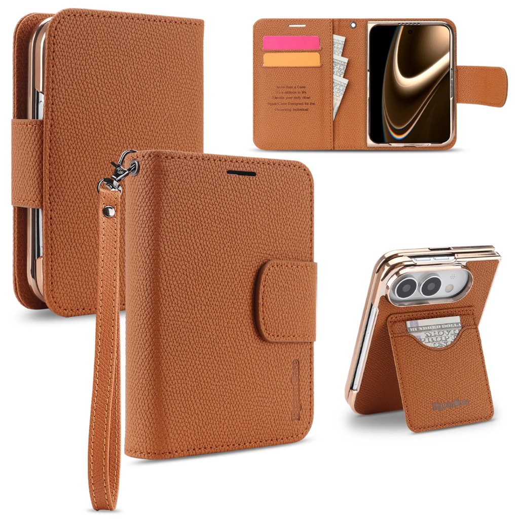 Leather Wallet Card Holder Phone Cover - เคสโทรศัพท์แบบกระเป๋าสตางค์ 2-in-1 ถอดแยกได้ พร้อมสายคล้องข้อมือ สำหรับ iPhone