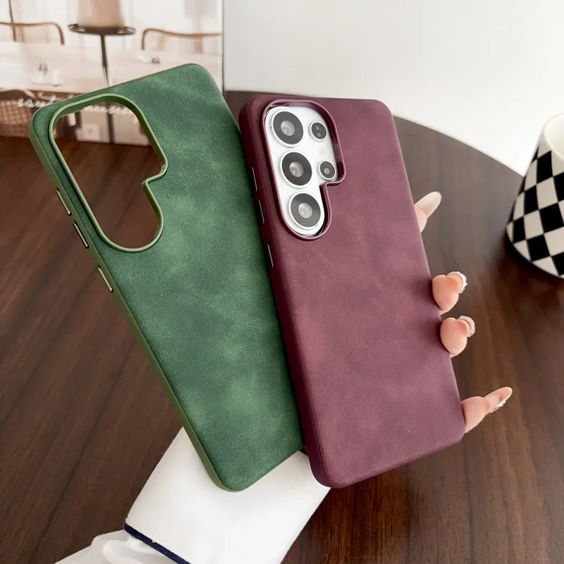 Matte Hard Pc Back Case - เคสโทรศัพท์ลายหนัง PU สไตล์เรโทร สำหรับ Samsung Galaxy