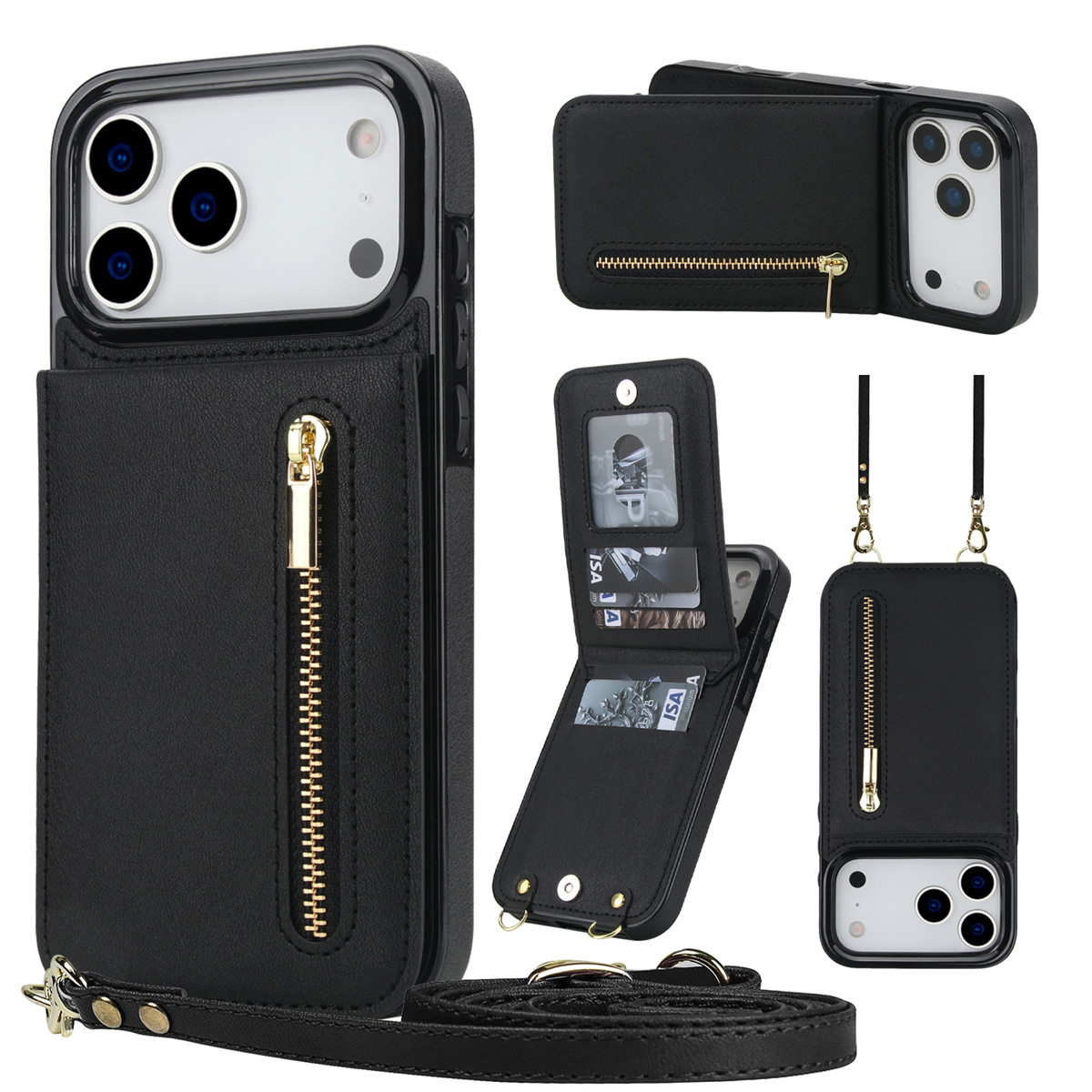 เคสโทรศัพท์หนังแบบมีซิปใส่บัตร - Leather Wallet Card Holder Phone Cover บทวิจารณ์และราคา